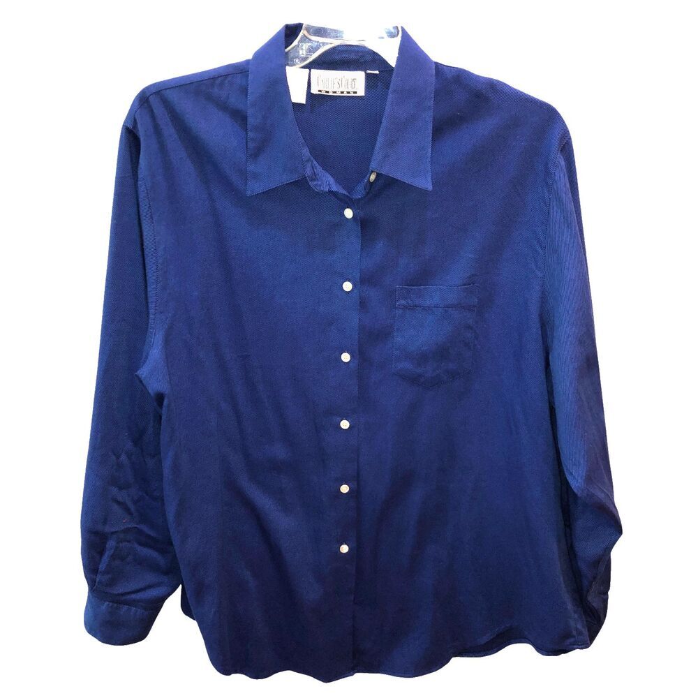 Carlies Court Woman Size 2X Blue Cotton Twill Button Up Vintage Shirt Top Blouse